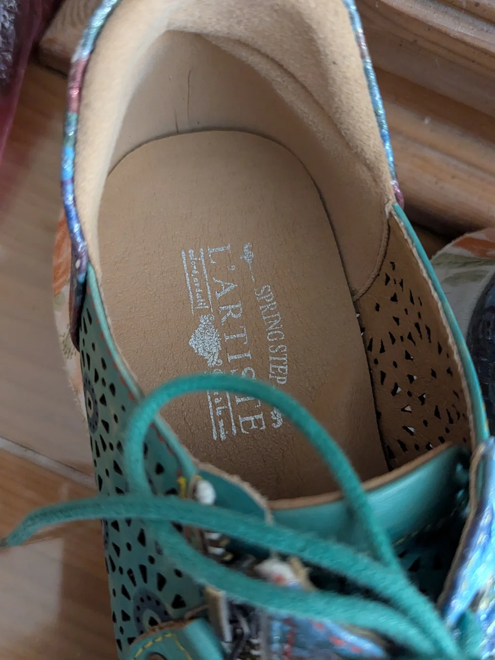 Spring Step Teal Perforated Lace-Up Sneakers with Multicolor Accents